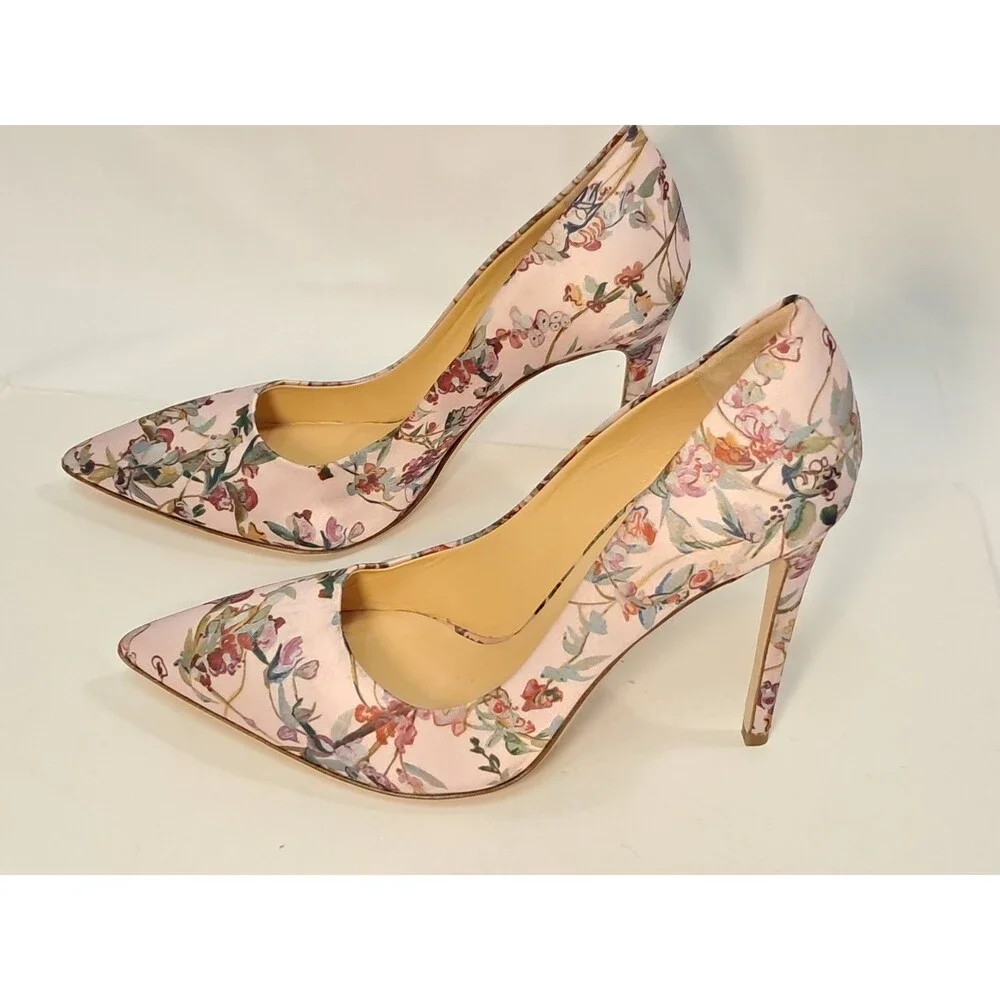 NEW Brandon Maxwell Size 38/US 7.5-8 Pink Classic Floral Satin Pumps 4.5